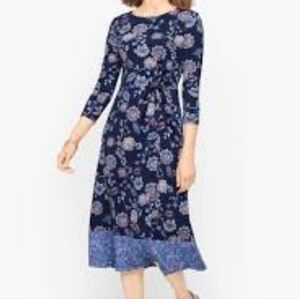 Talbots Blue A-Line Midi Dress 3/4 Sleeve